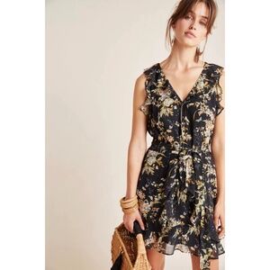 ✨NWT✨ PAIGE Tia Silk Ruffle Sleeveless Floral Dress Black Multi Sz Large
